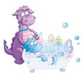 The mom and the little dragon in Bath Royalty Free Stock Photo